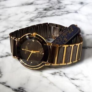 NOS Philip Persio Watch Unisex Black Gold Stainless Steel 32mm Date Quartz